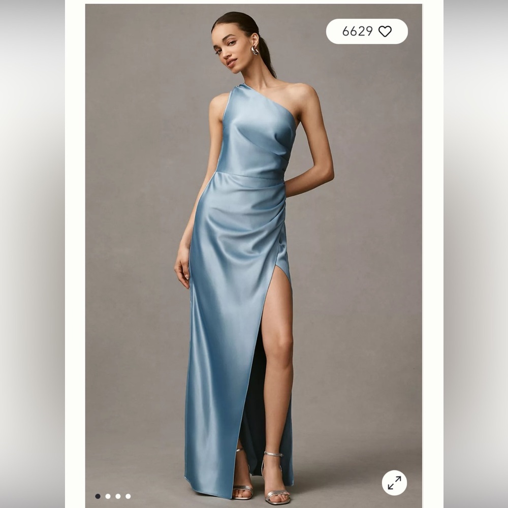 BHLDN Scottie One-Shoulder Side-Slit Stretch Satin Maxi Dress